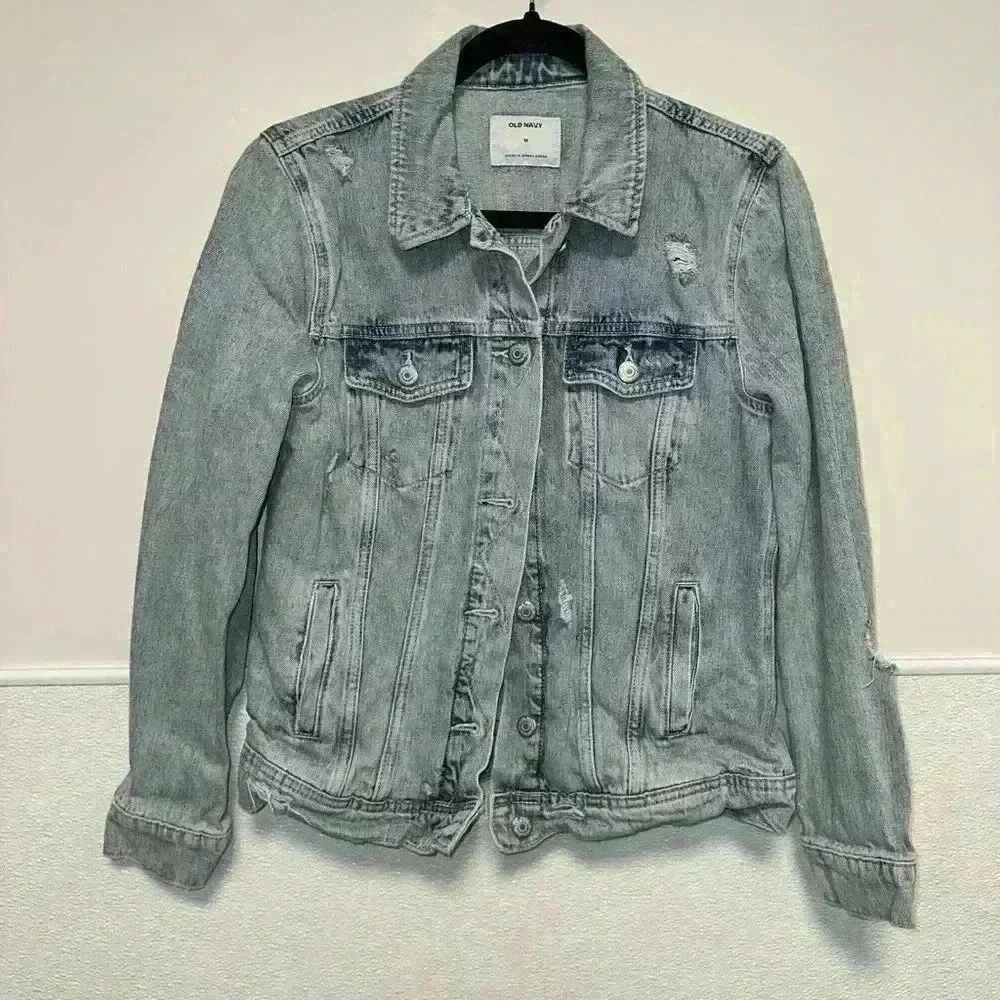 Old Navy Distressed Blue Jean Denim Jacket Size M for Women - Picture 2 of 12